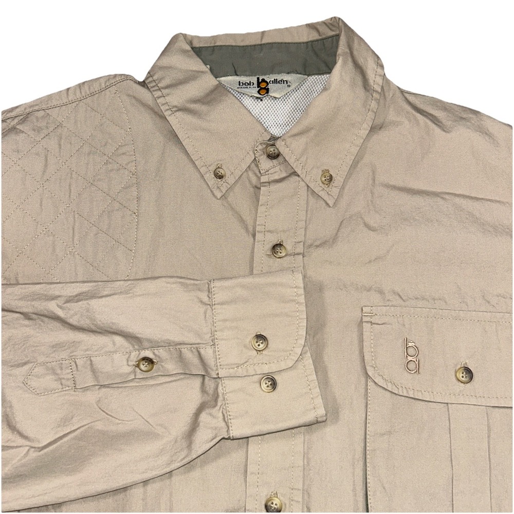 Bob‎ Allen Men's Large Shooting Button Up Long Sleeve Vent Back Tan Khaki